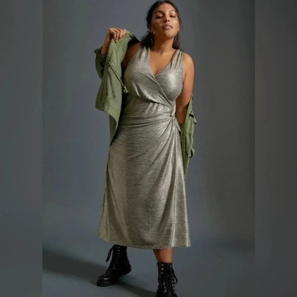 Anthropologie Kari Metallic Shimmer Midi Dress Plus Size 3X - Like New!